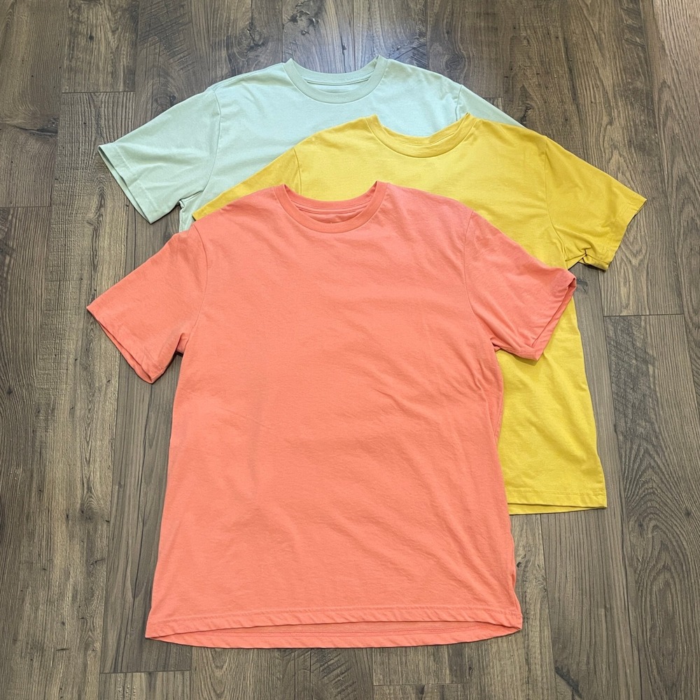 George Mens Short Sleeve Crewneck T-Shirt 3-Pack Bundle Orange Yellow Green L
